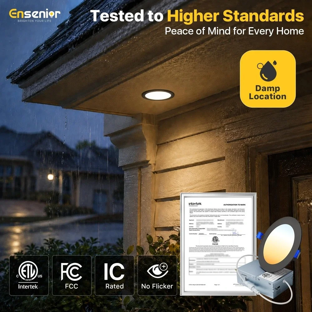 Ensenior 6 Pack 4 Inch LED Recessed Light Dimmable 5CCT 2700K-5000K 9W Black